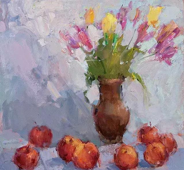 他的画最大的魅力就在于强烈的笔触感和色彩的对比!