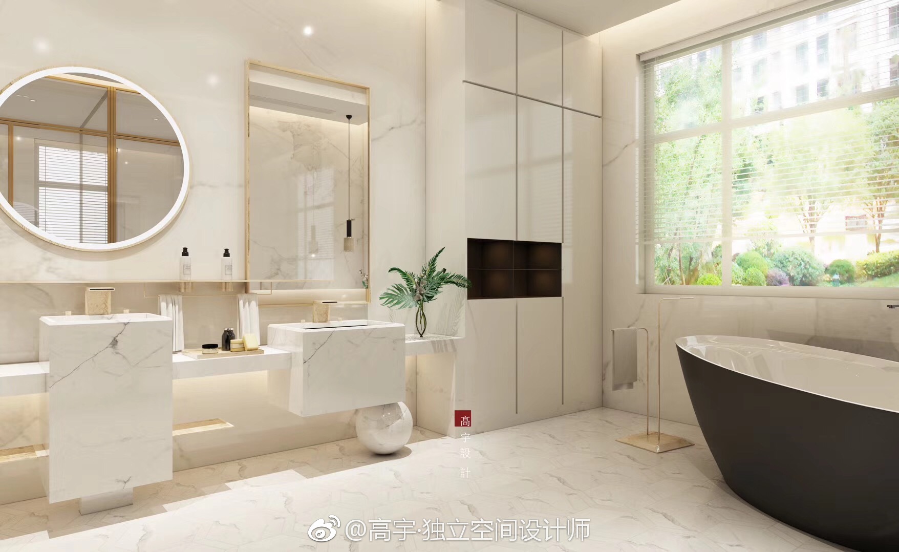 高宇设计|负空间二楼主卧卫生间与衣帽间区域解构洗面盆一是提