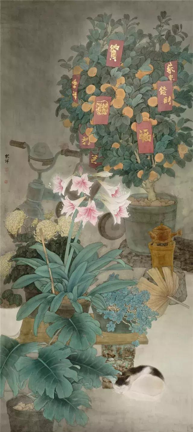 200cm×118cm 纸本设色▲陈钰|蹑苍苔 200cm×115cm 纸本设色▲刘颐东