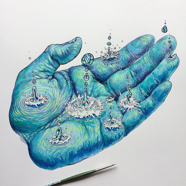 一有温度的手掌题材插画作品展示