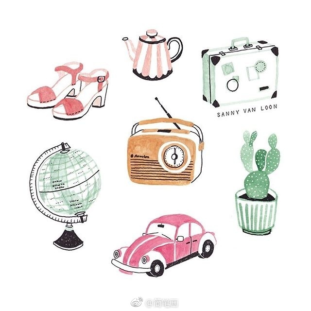 小清新生活系简笔画手帐素材inssannyvanloon