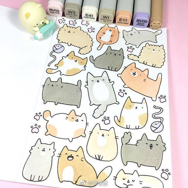 一大波喵星人简笔画,铲屎官马住～(ins:kirakiradoodles)