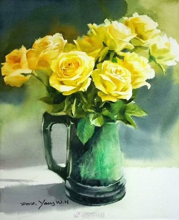 唯美静物瓶花水彩画欣赏