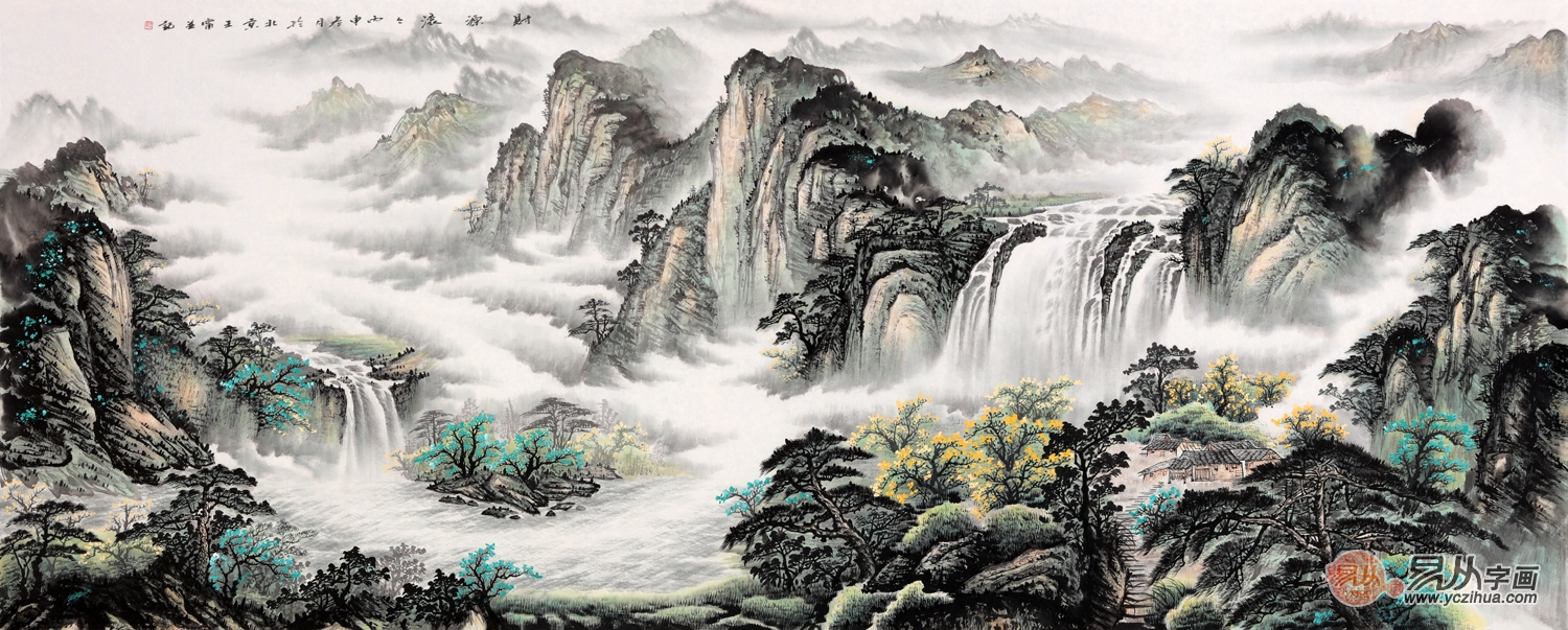 越来越多办公室把山水画装饰在墙上,办公室背景墙就该这样!