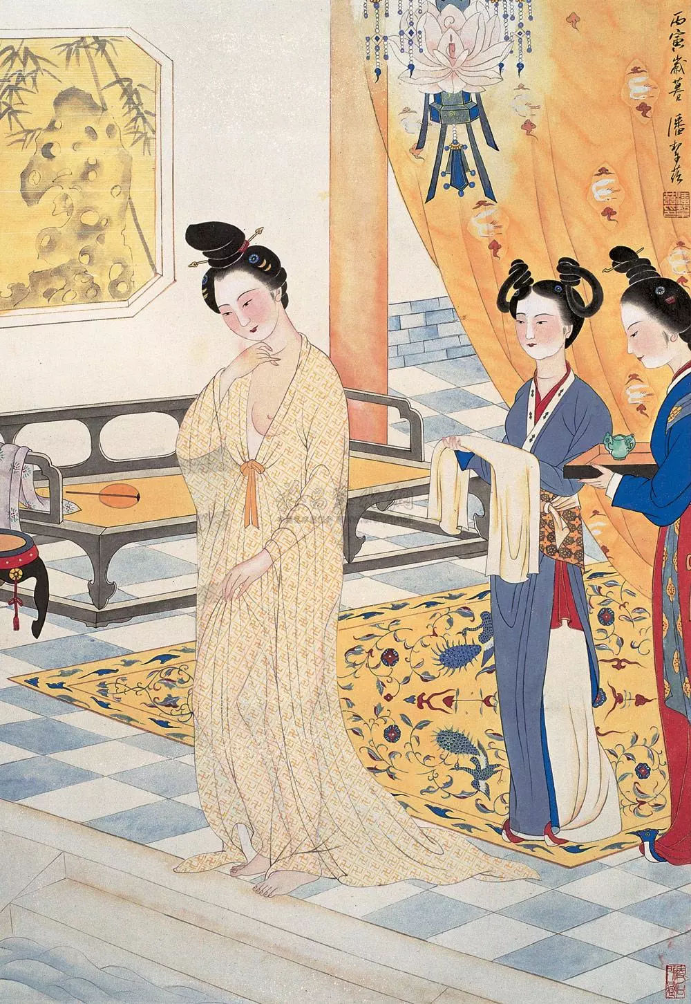 《贵妃出浴图》华三川,浙江镇海人,现当代杰出的工笔人物画家