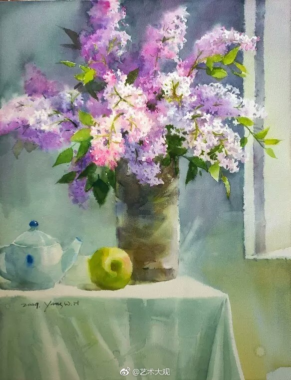 唯美静物瓶花水彩画欣赏