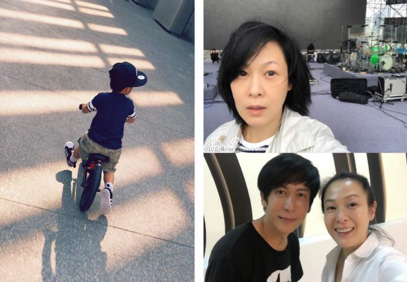 47岁刘若英一家户外游玩, 面容浮肿显沧桑, 2岁儿子特搞怪