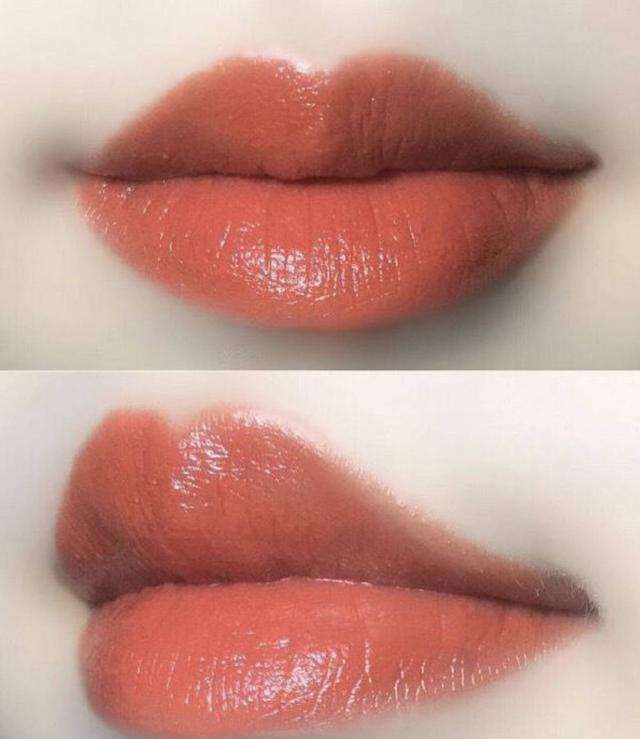 这款平价口红颜色也是相当美,名字叫"甜蜜珊瑚红",奶油质地,非常滋润