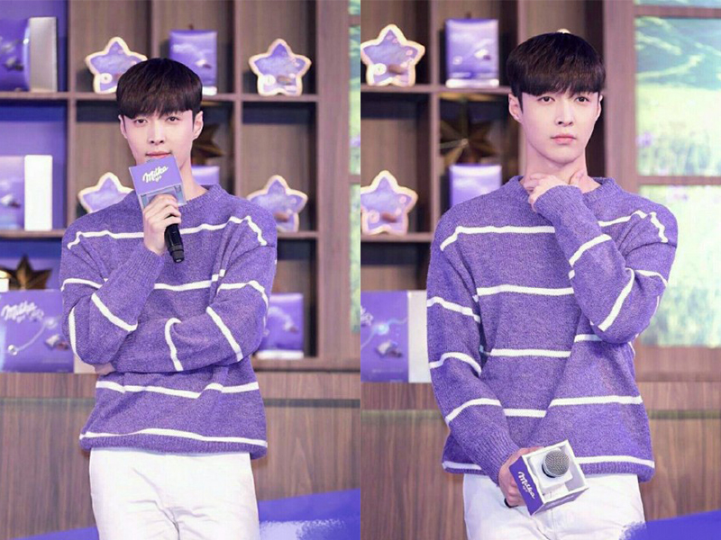 江疏影撞衫张艺兴,同穿紫色条纹毛衣,网友:这就尴尬了!