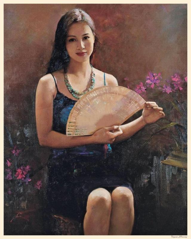 浅淡中国油画里的山水情,中国亭亭玉立的美女人物油画欣赏!