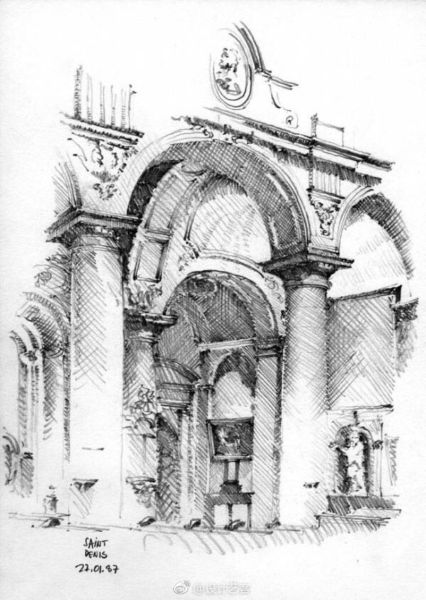 手绘,欧式建筑线稿快速表达