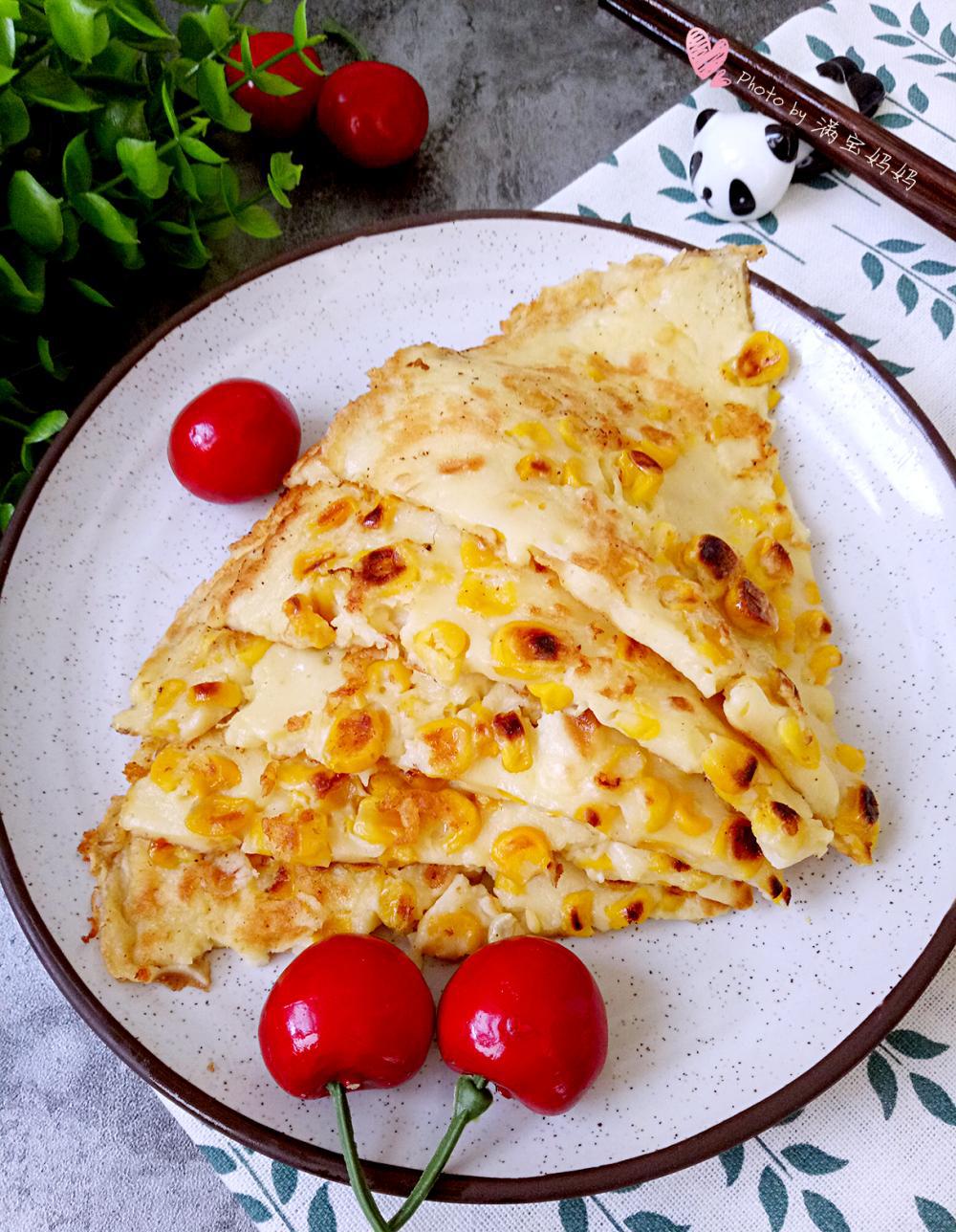 玉米鸡蛋饼, 两面都是金黄酥脆, 宝贝每次吃了3个还想吃