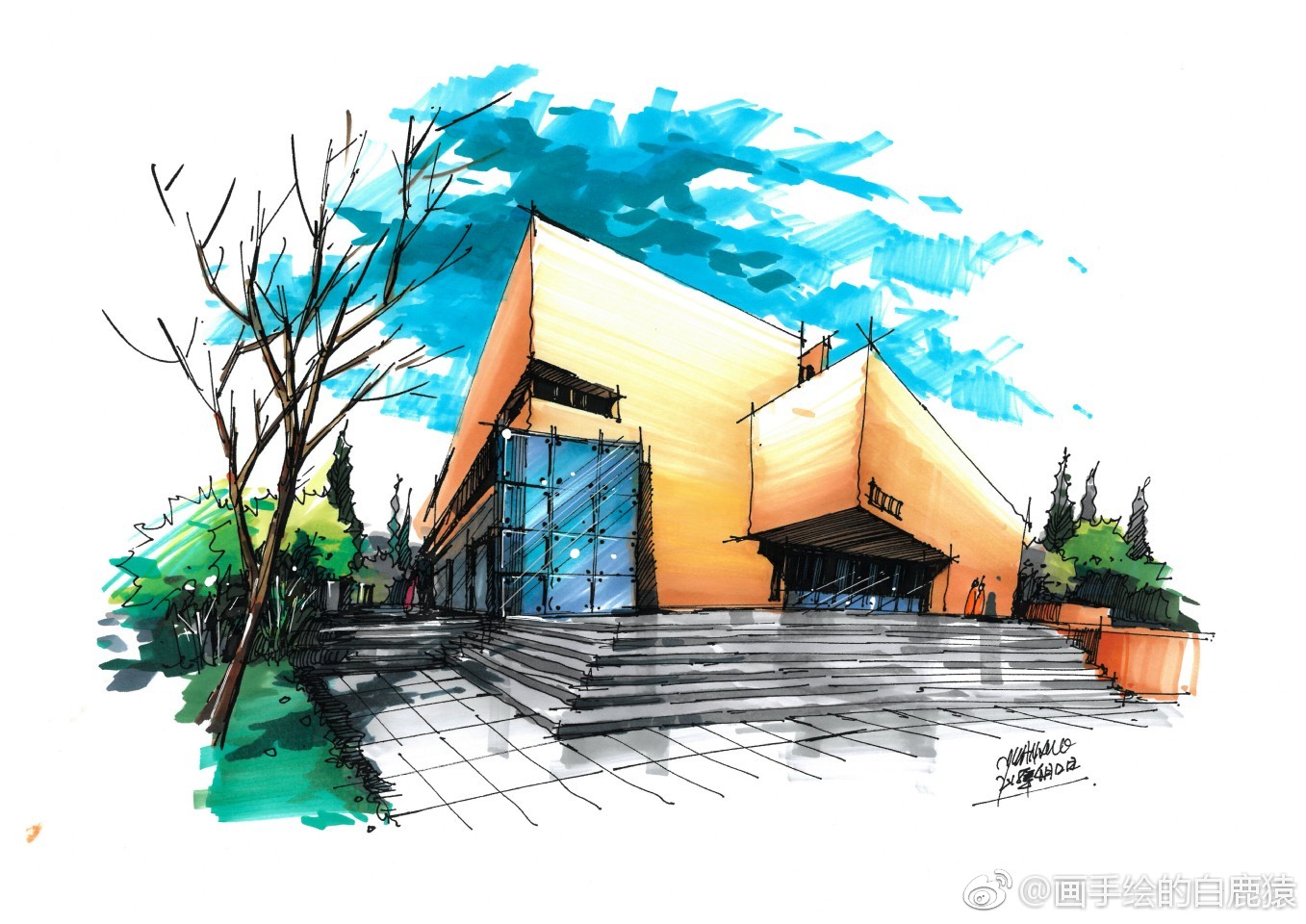 干货,干货,马克笔建筑手绘上色集合,欢迎喜欢的小伙伴转发,点赞