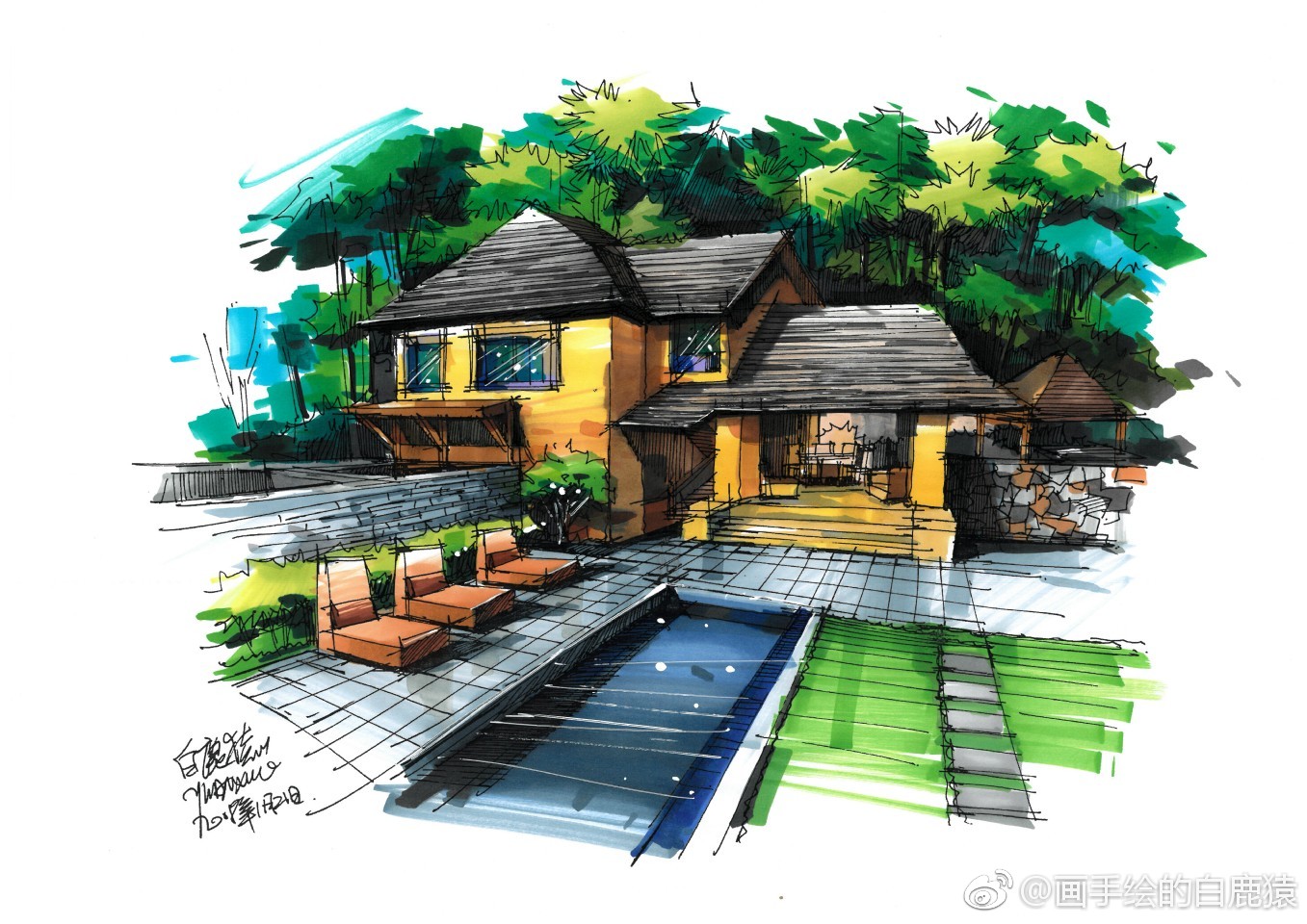 干货,干货,马克笔建筑手绘上色集合,欢迎喜欢的小伙伴转发,点赞