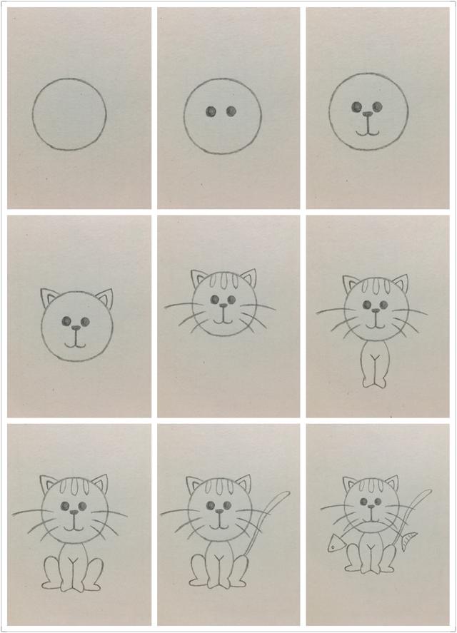 简笔画嘴里叼着鱼的小猫咪
