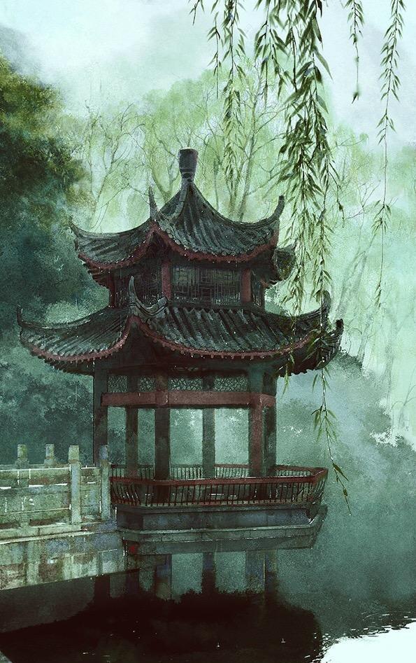 古色古香的庭院手绘欣赏