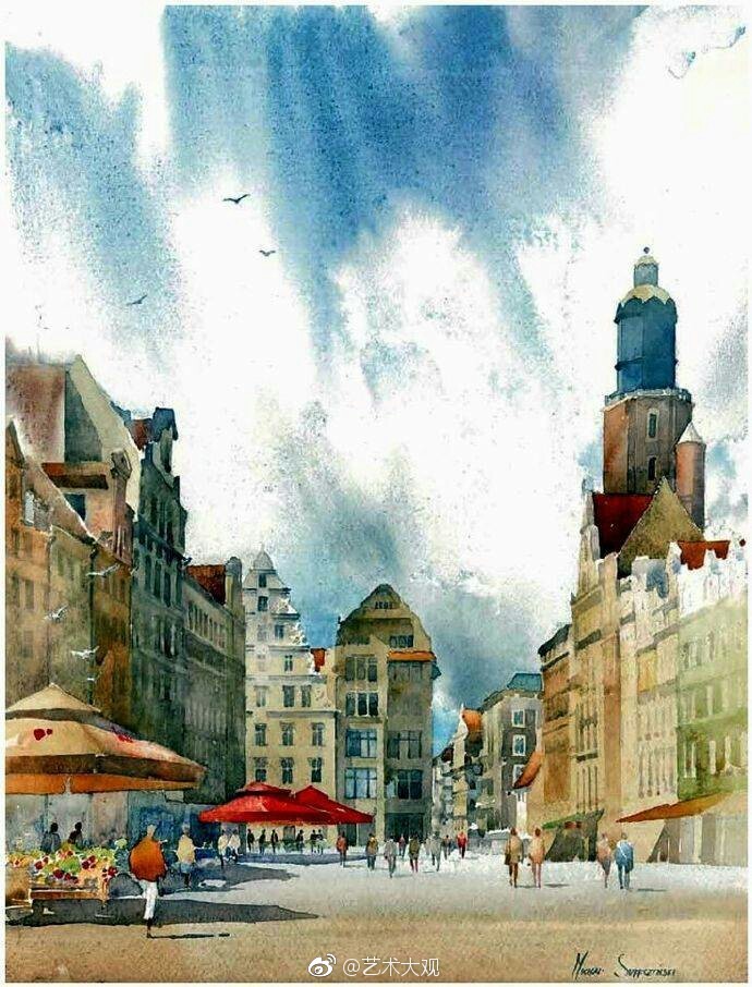 欧洲旅行写生波兰水彩画家michalsuffczynski风景画他的水彩