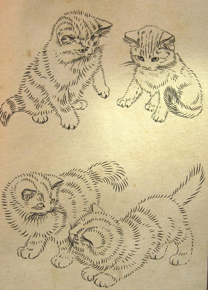 曹克家老先生白描画猫粉稿