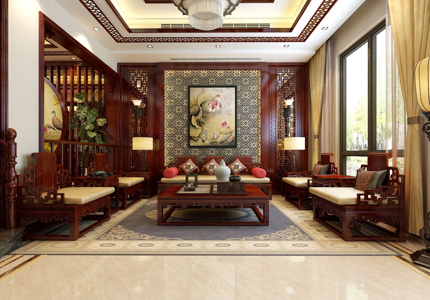 80平别墅中式装修效果图!简单,大方,喜欢偏中式的风格