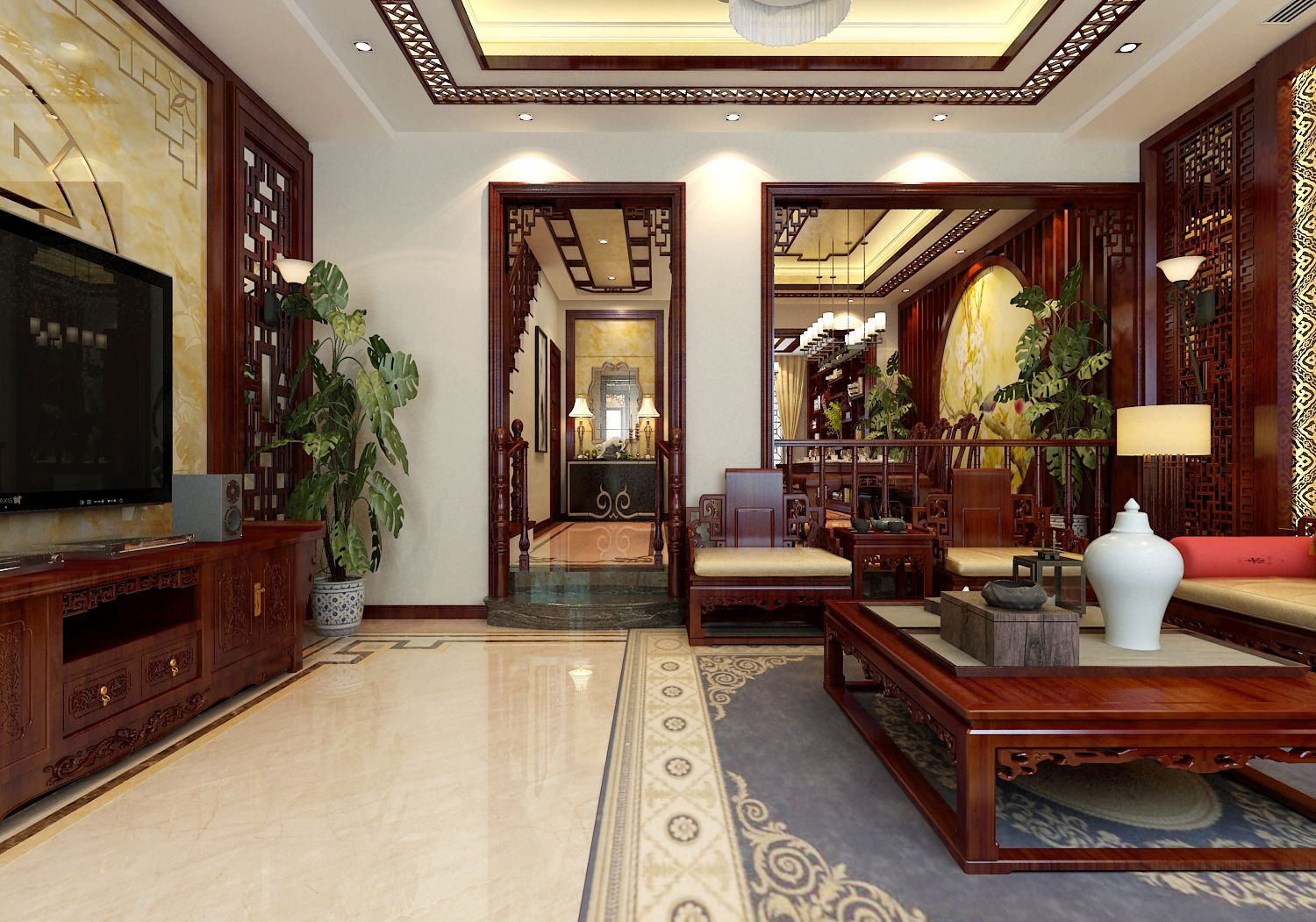 80平别墅中式装修效果图!简单,大方,喜欢偏中式的风格