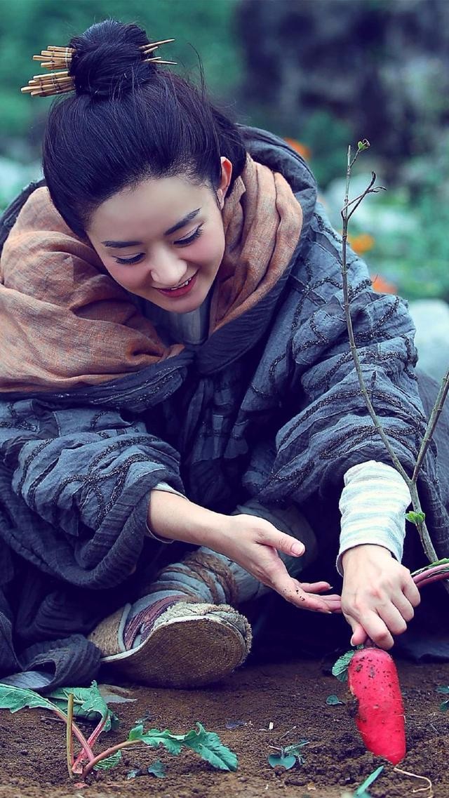 结婚前的赵丽颖,古装照美透屏幕,连拔萝卜都可爱俏皮!