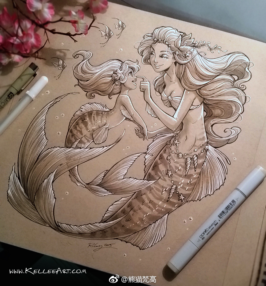 自由艺术家kellee riley手绘的美人鱼精致细腻 栩栩如生
