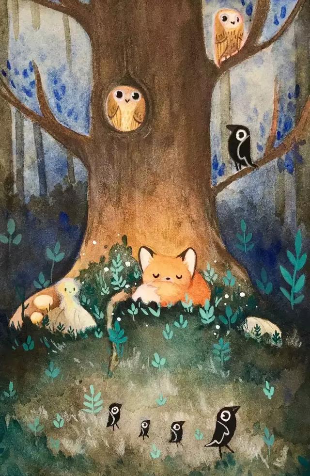 小动物插画看完心里暖暖的