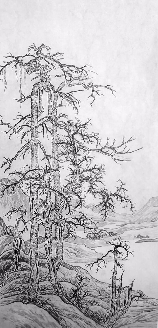 临摹山水画寒林平野我们如何临画详细解说上部