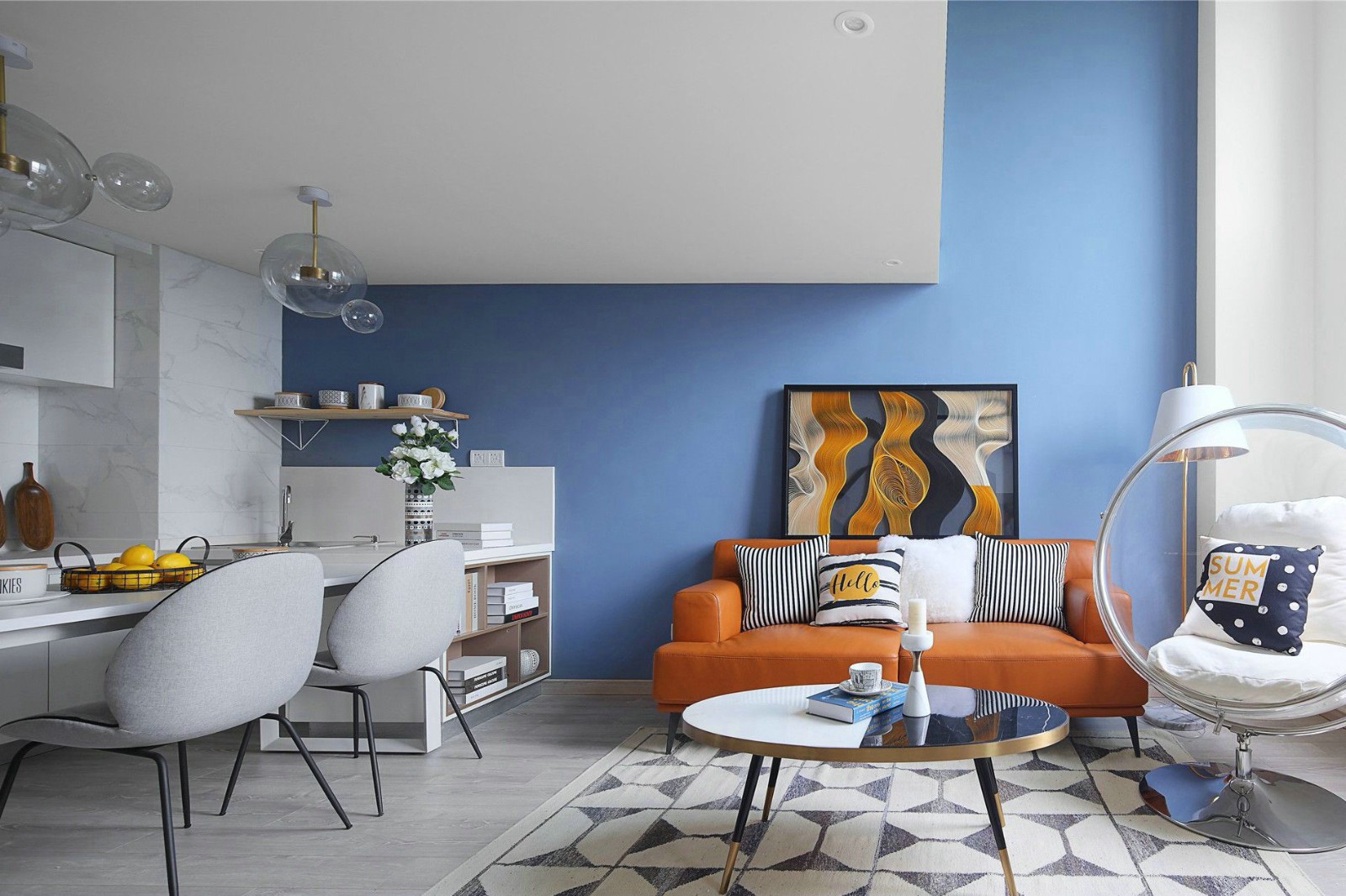 蓝色清凉,橙色温暖,二者相伴,成就家居风格的最美演绎