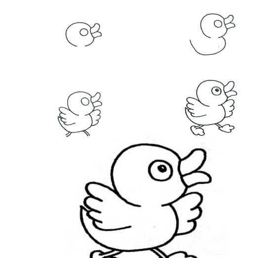 育儿简笔画带蝴蝶结的小鸭子,亲子绘画素材