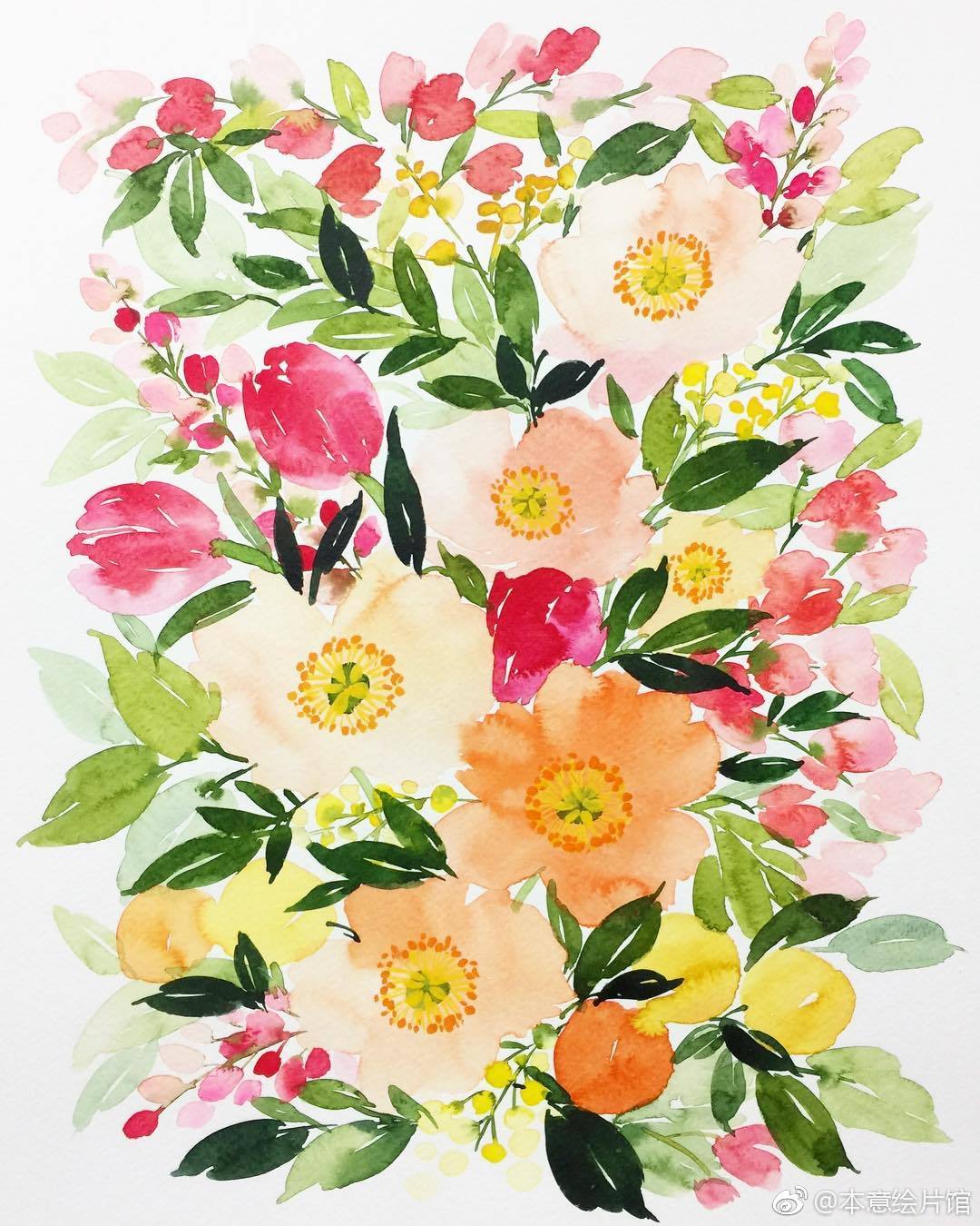 韩式艳丽水彩花卉inskuminyoungartist