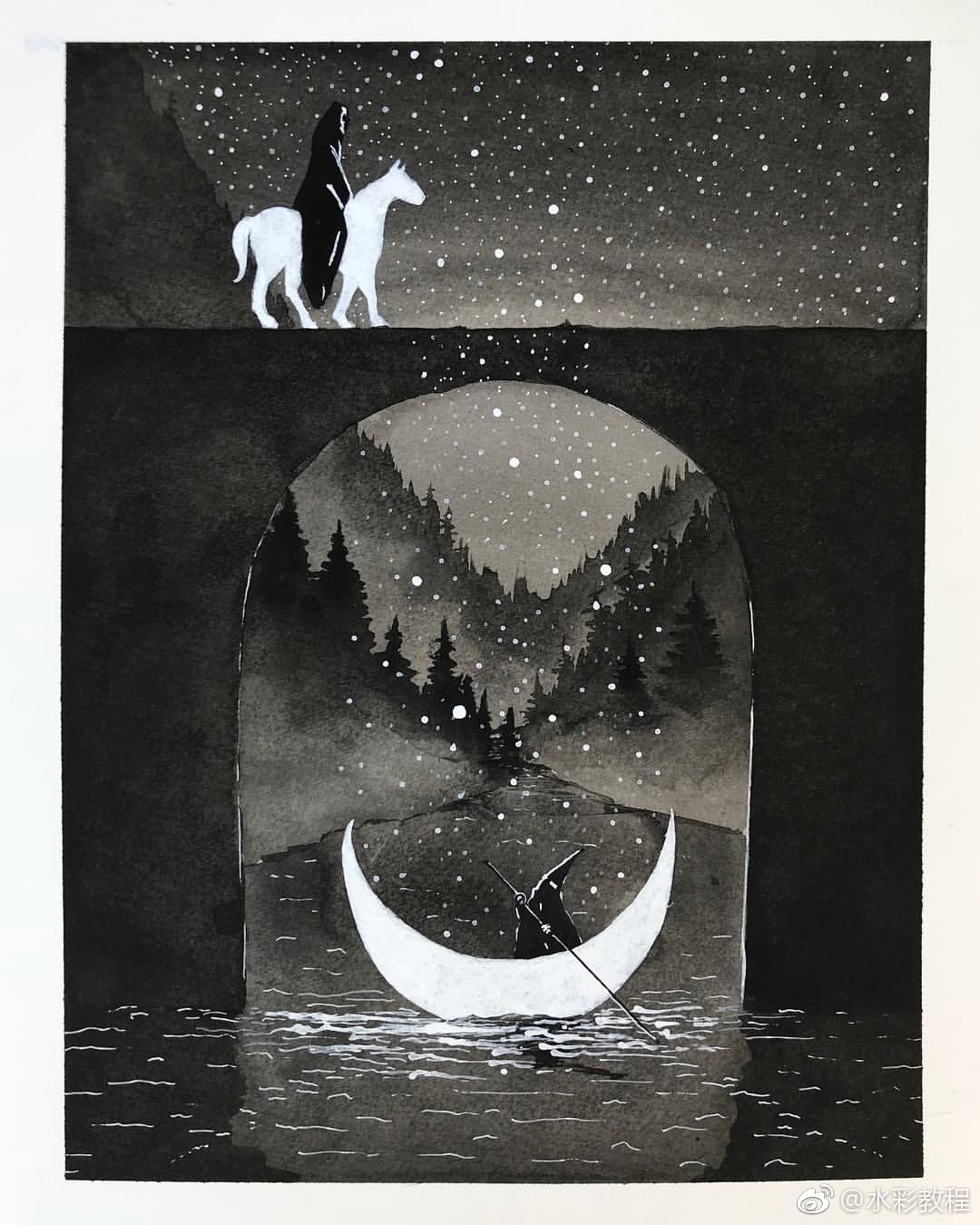 黑白灰色系水彩作品欣赏by ins: mc__monster