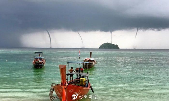 泰国丽贝岛海域4龙卷风齐现