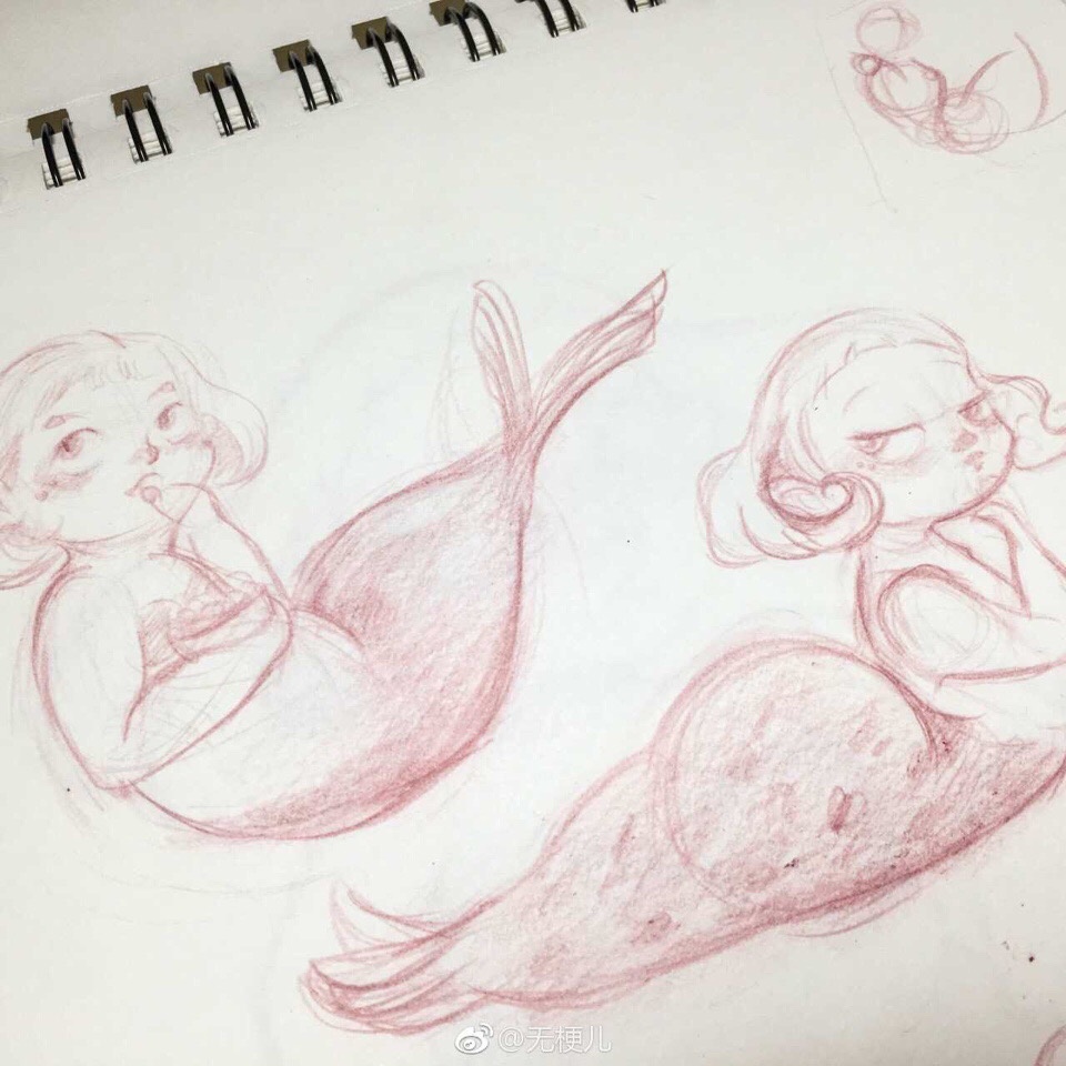 碳铅手绘小小人鱼儿作者