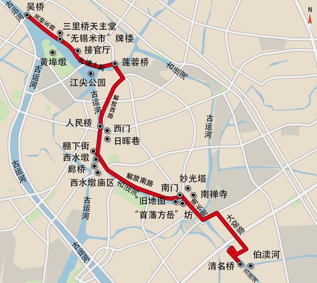 茂新面粉厂→健康路→钱松岩故居→南长桥古坊→南禅寺→南长街怪街