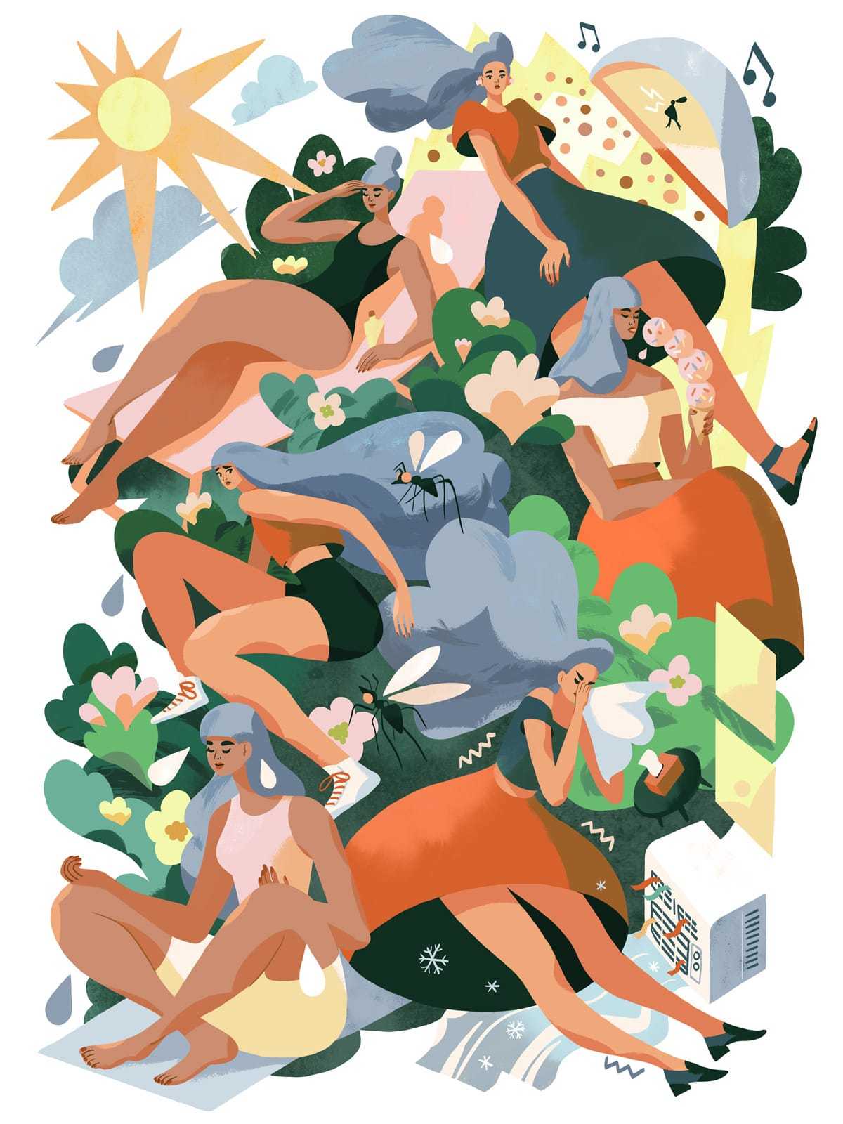 插画师kimsalt善于用高度风格化的画作来呈现生活的细节