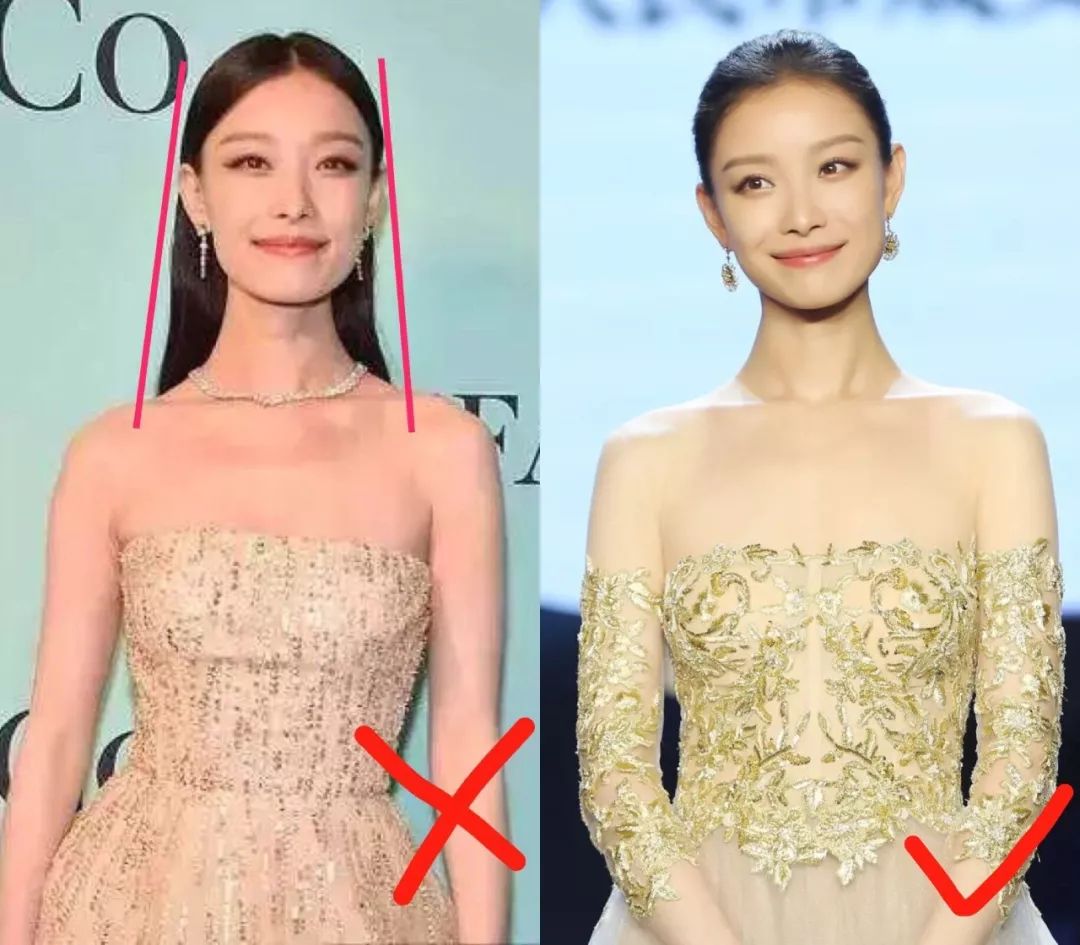 一定要盘发,不要把头发全部直直放下来,更加强调了虐人的头肩比