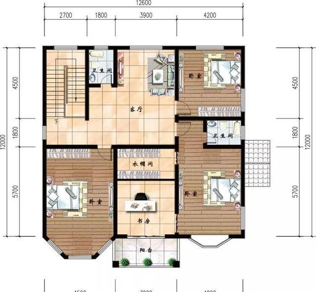 二层自建房别墅,12.6米*12米精致户型,地形不规则也不怕
