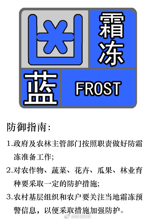 陕西省气象台2018年10月09日11时00分发布霜冻蓝色预警