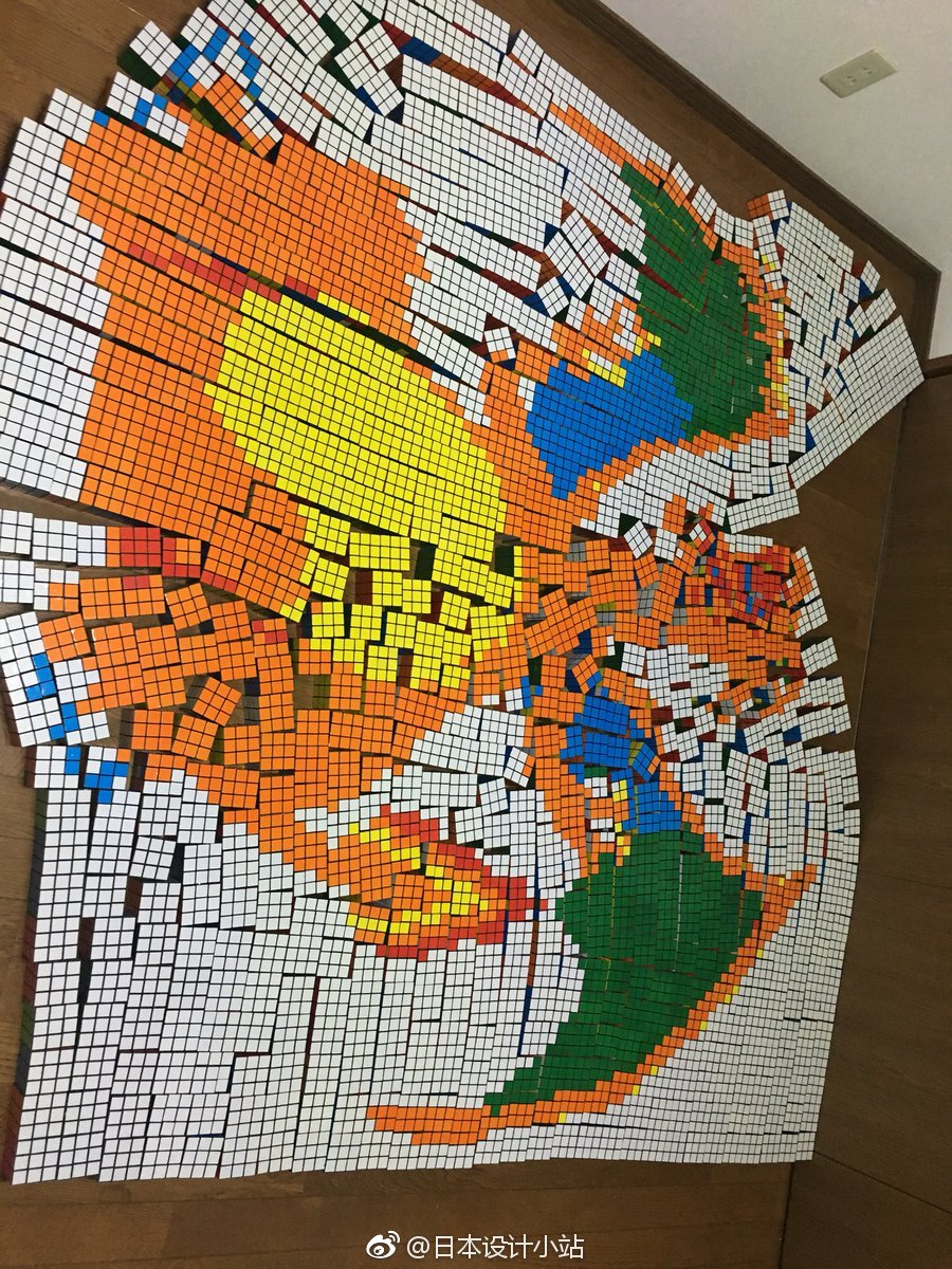 日推网友えぺー用大约900个的魔方拼出各种图案