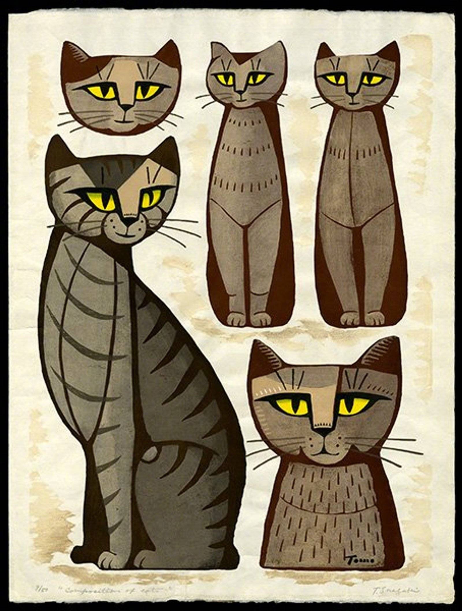 猫咪日本艺术家inagakitomoo木版画作品