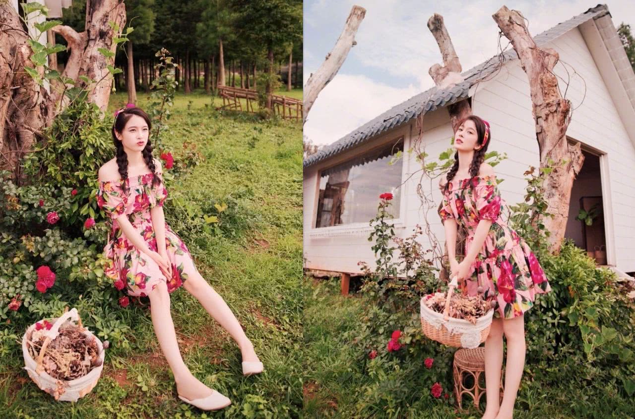 赵韩樱子穿印花裙美成仙大长腿很惊艳网友这腿还能p假点么