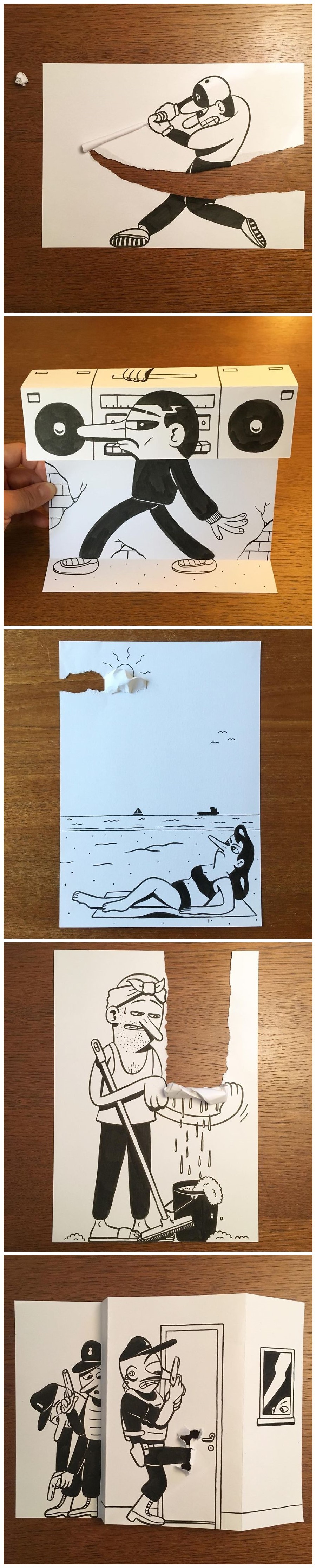 一画一撕,一折一弯,一张空白的a4纸立体生动起来