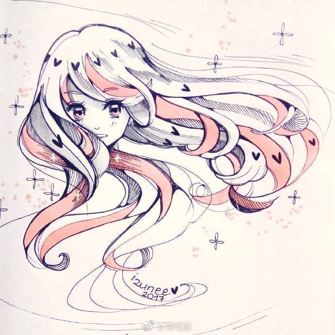 针管笔手绘美少女byizunee