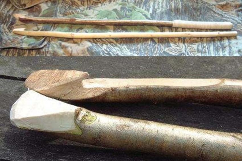 早在旧石器时代,矛尖头和标枪是被绑在短木矛杆上的,而后再插入一个