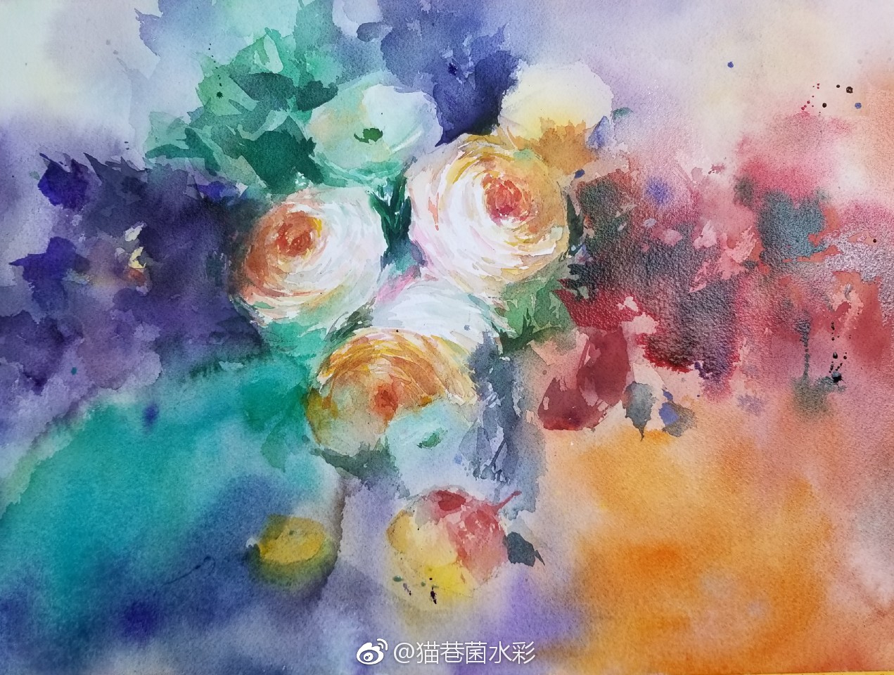 水彩花卉步骤图颜料:史明克大师级画纸:阿诗300g中粗敲重点啦:先大胆