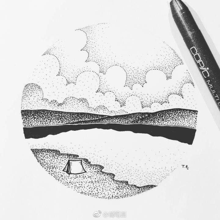 用针管笔点出来的风景画byriethmullerdraws