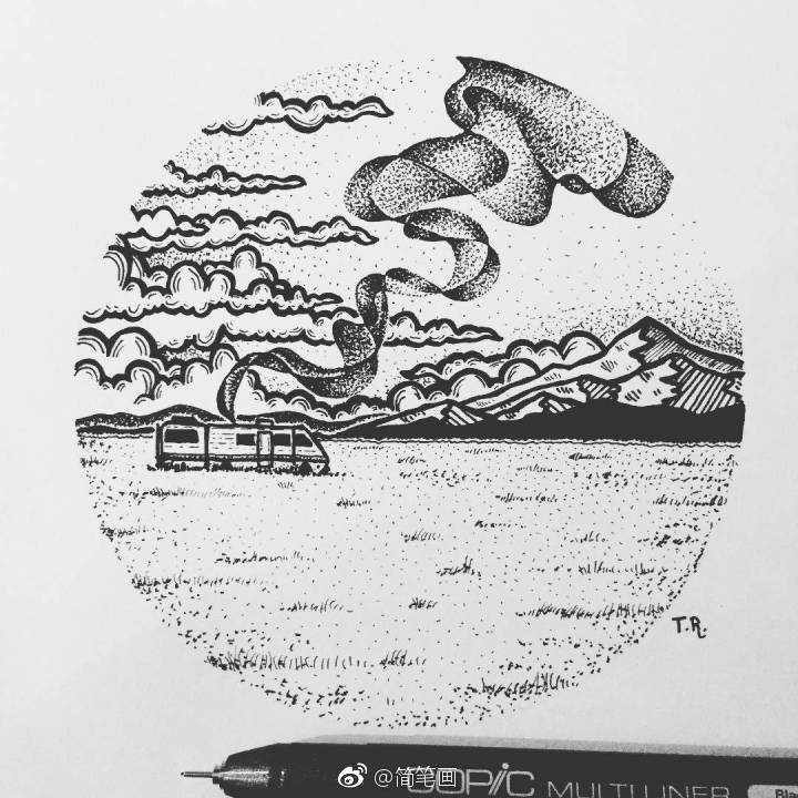 用针管笔点出来的风景画byriethmullerdraws