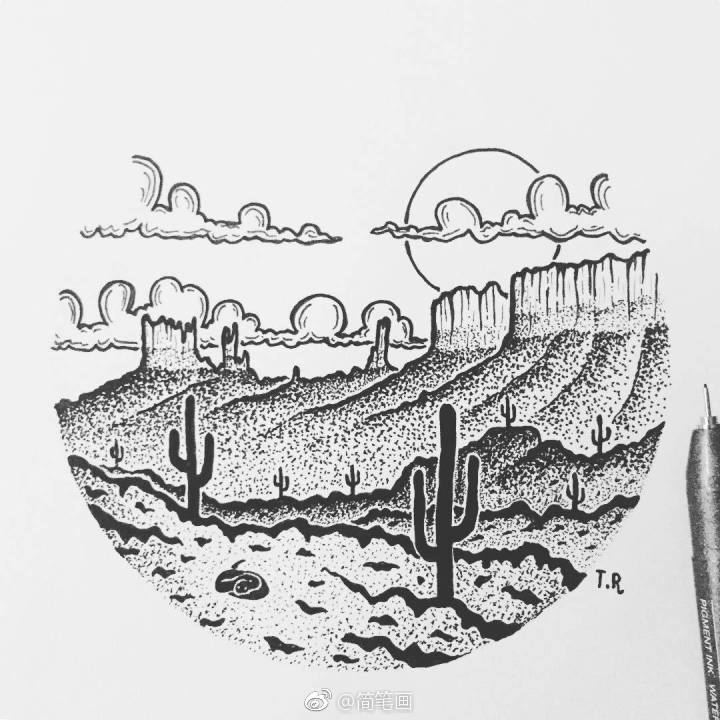 用针管笔点出来的风景画byriethmullerdraws