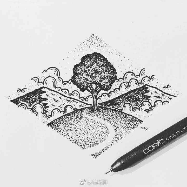 用针管笔点出来的风景画byriethmullerdraws
